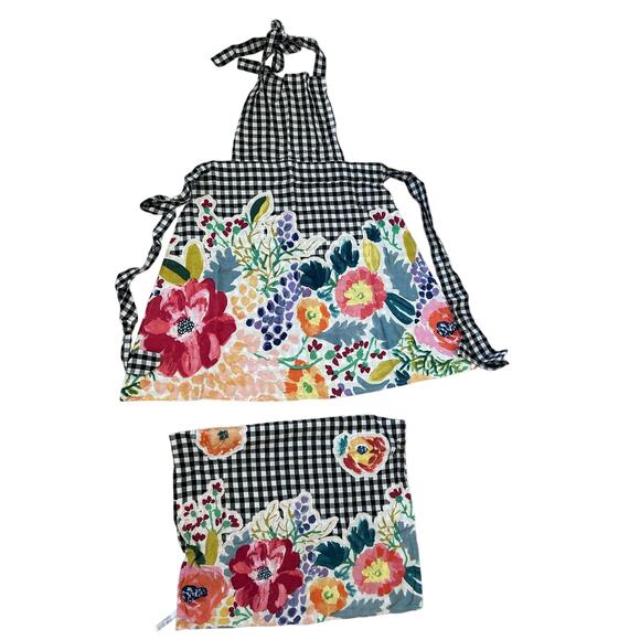 Anthropologie Other - NWOT Anthropologie Apron Floral Black Check & Tea Towel